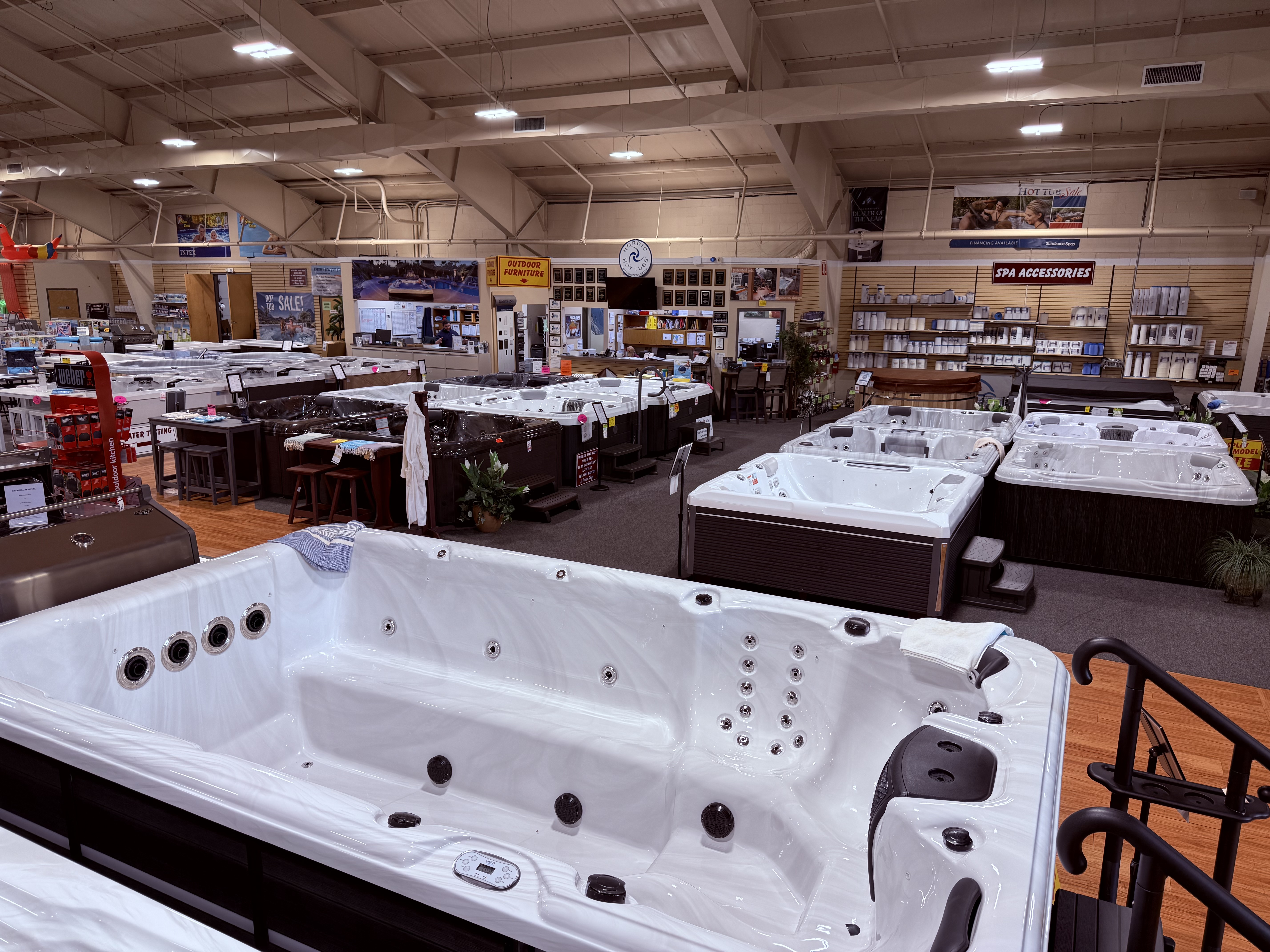 Pelican Shops hot tub showroom interior